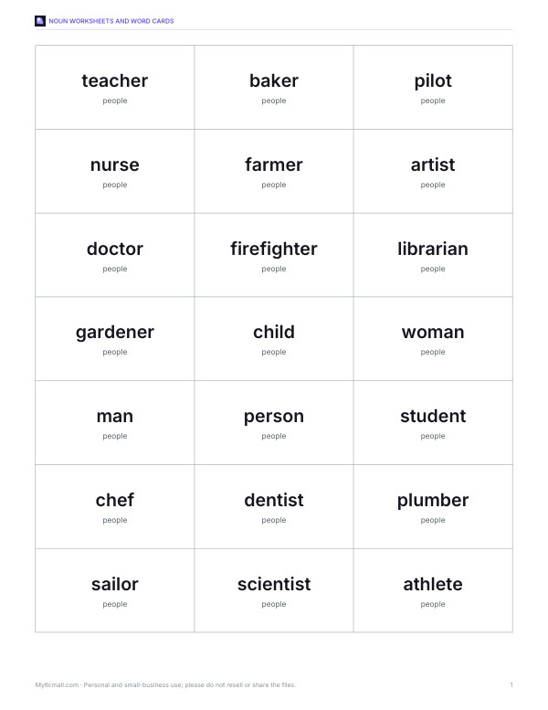 Preview of People Word Cards Printable PDF