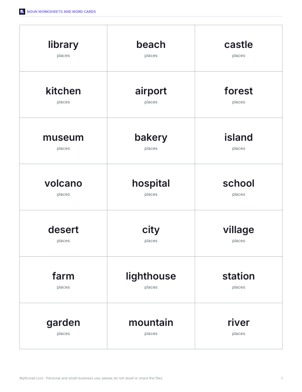 Preview of Printable Places Word Cards